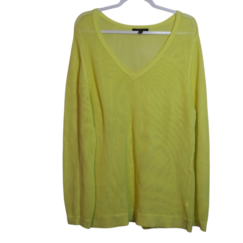 Banana Republic Yellow Neon Knit Mesh Sweater Long Sleeve V Neck Size XL